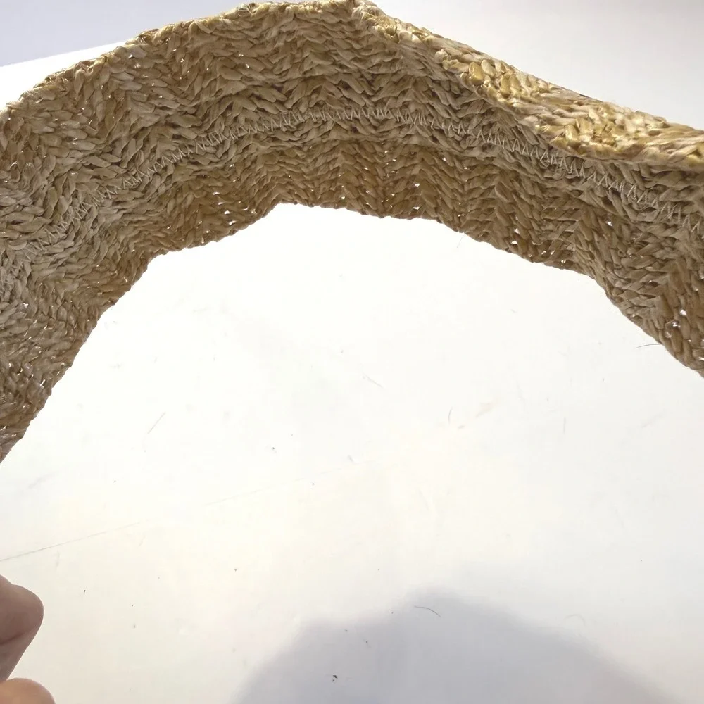 Unbranded Wide Woven Straw Raffia Leather Waist Belt Black Tan Brass Buckle 3in